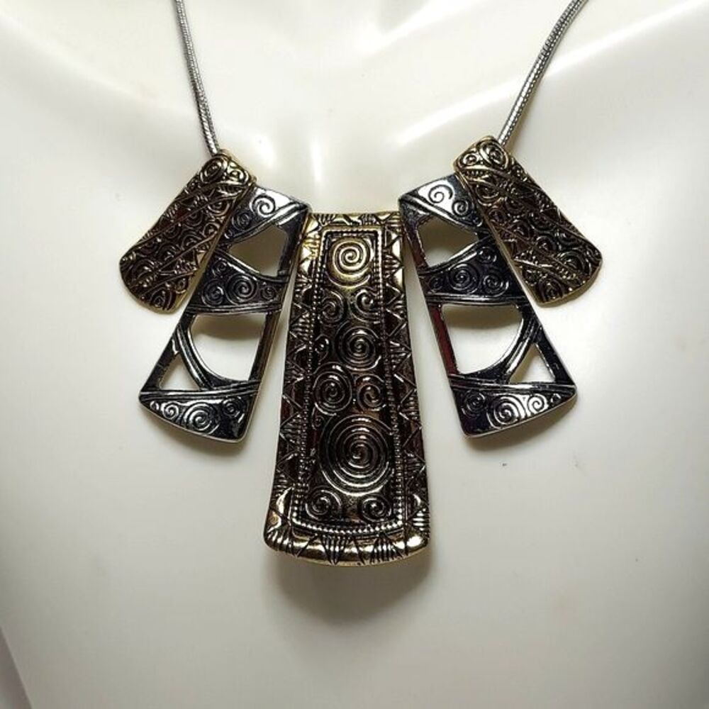 Bib necklace Gold and silver colors with round chain. 16 in